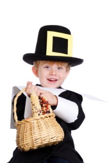 Little boy dressed up as a pilgrim