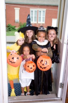 trick or treat - group of trick or treaters on Halloween