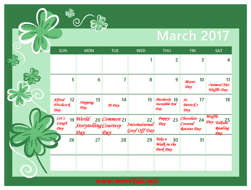 March 2017 - Fun and Wacky Holidays 7 March 2017 Calendar