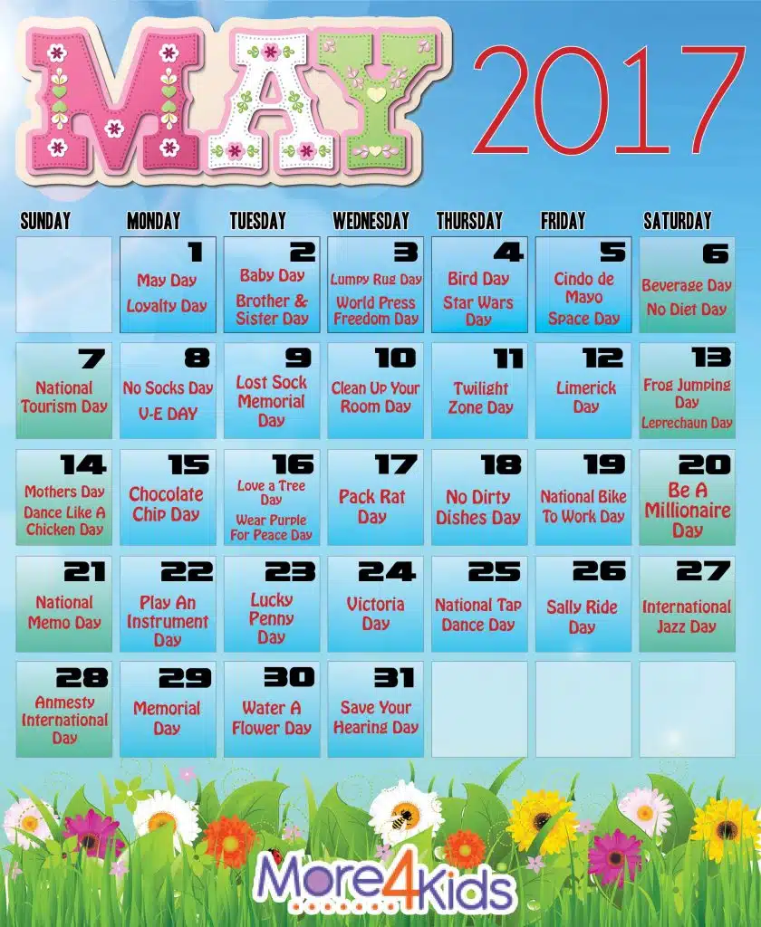 May Calendar - Holidays