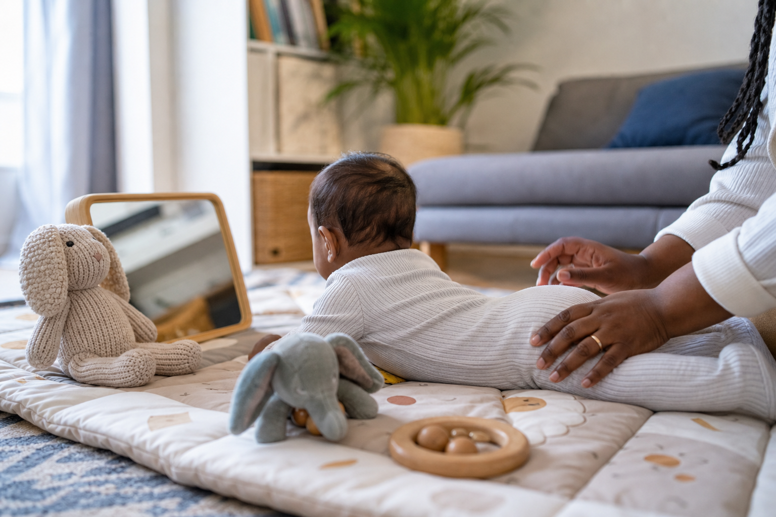 A Guide To Tummy Time 16 tummy time setup with a baby play mat and soft toys