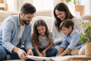 Peaceful family sharing a calm moment together at home