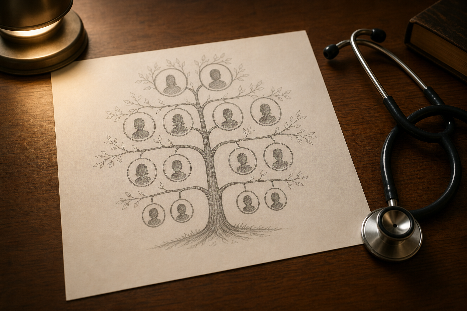 Is ADD/ADHD Genetic? 17 is ADHD genetic - family tree sketch beside stethoscope representing hereditary ADHD research