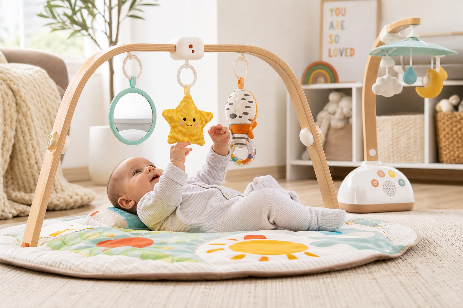 Are Baby Classes Necessary? 17 baby classes — colorful baby activity gym with hanging toys and soft padded mat