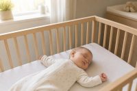 Baby Sleep Schedules by Age: A Gentle Guide for the First Year 1 Peaceful sleeping baby in a crib representing a gentle baby sleep schedule through the first year