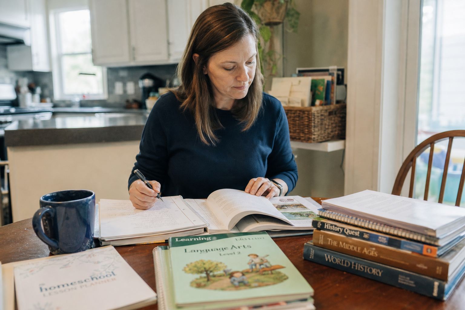 What Are Some Benefits Of Homeschooling? 16 parent planning homeschooling curriculum illustrating benefits of homeschooling