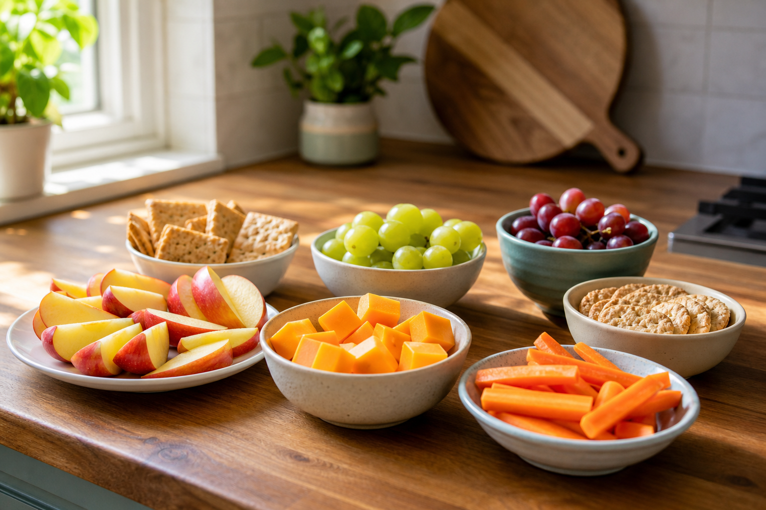 Best After School Snacks 17 best after school snacks for kids - colorful healthy snack spread on kitchen counter