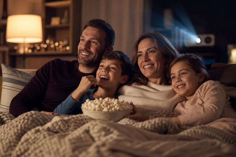 Best Family Movies 2008 15 Family enjoying a movie night watching family movies together