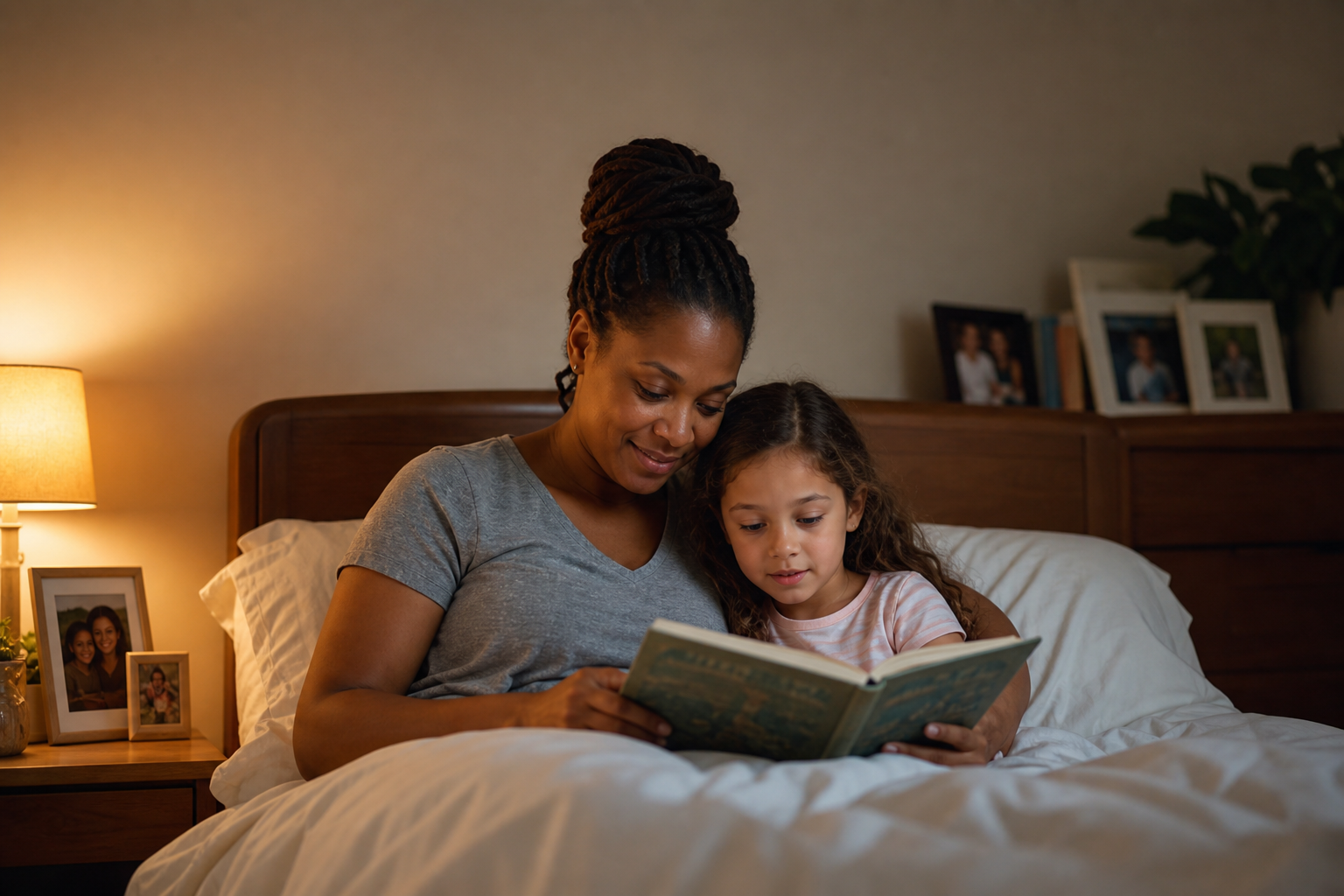 Adoption parenting support during a quiet bedtime reading moment