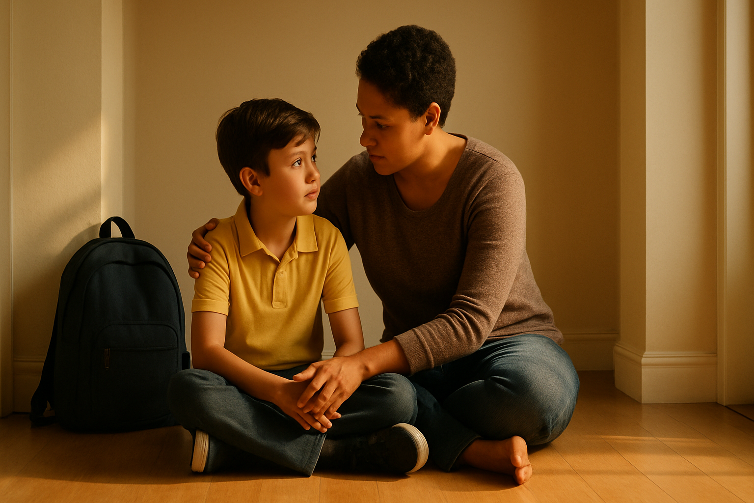 Parent helping a child practice coping skills after a hard day