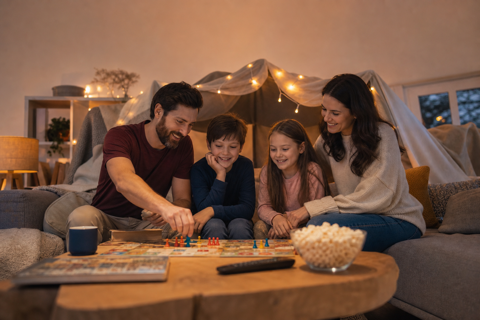 Family enjoying entertainment ideas with games and a movie night