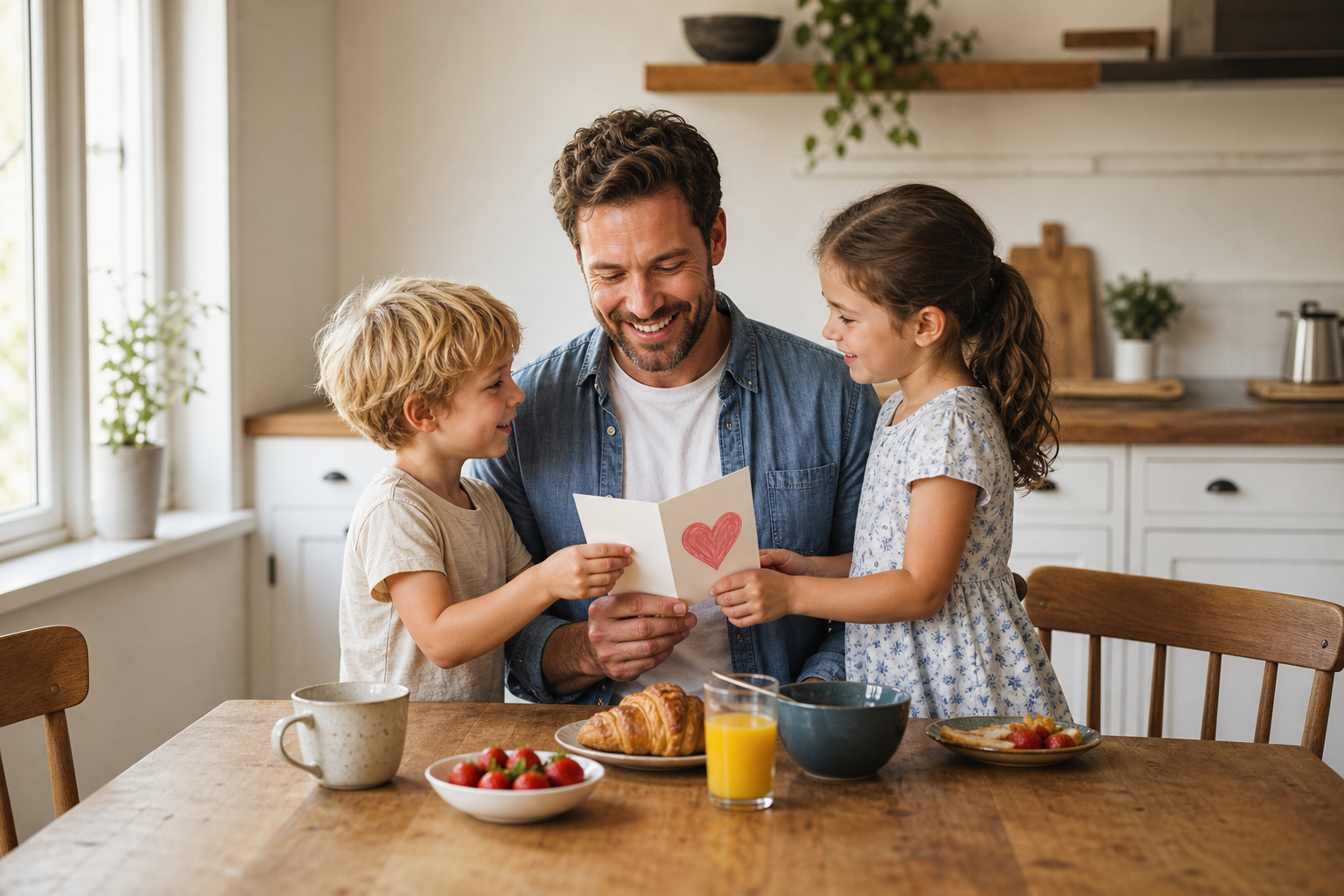 Fathers Day ideas with children giving dad a handmade card