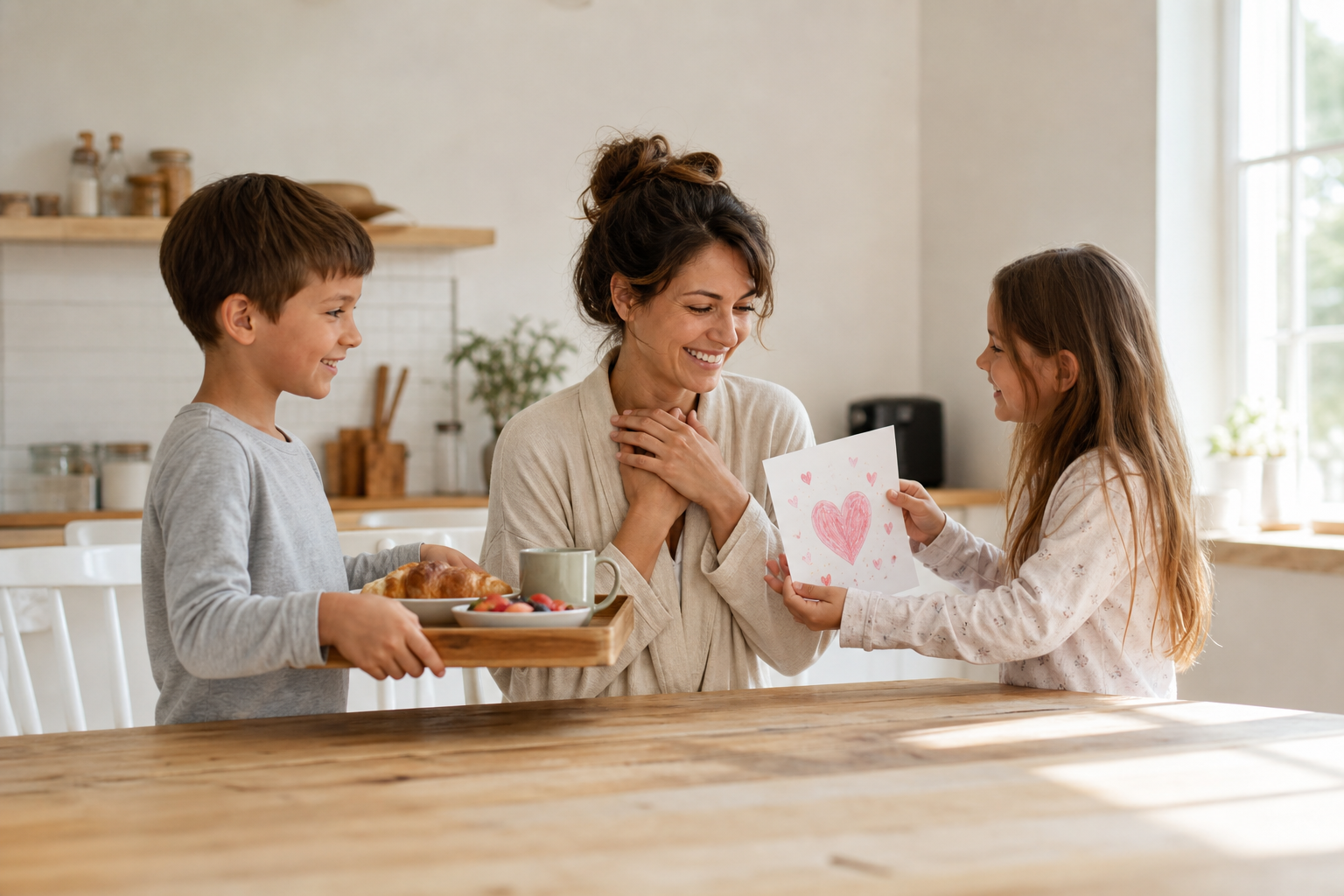 Mothers Day ideas with children giving mom a homemade card