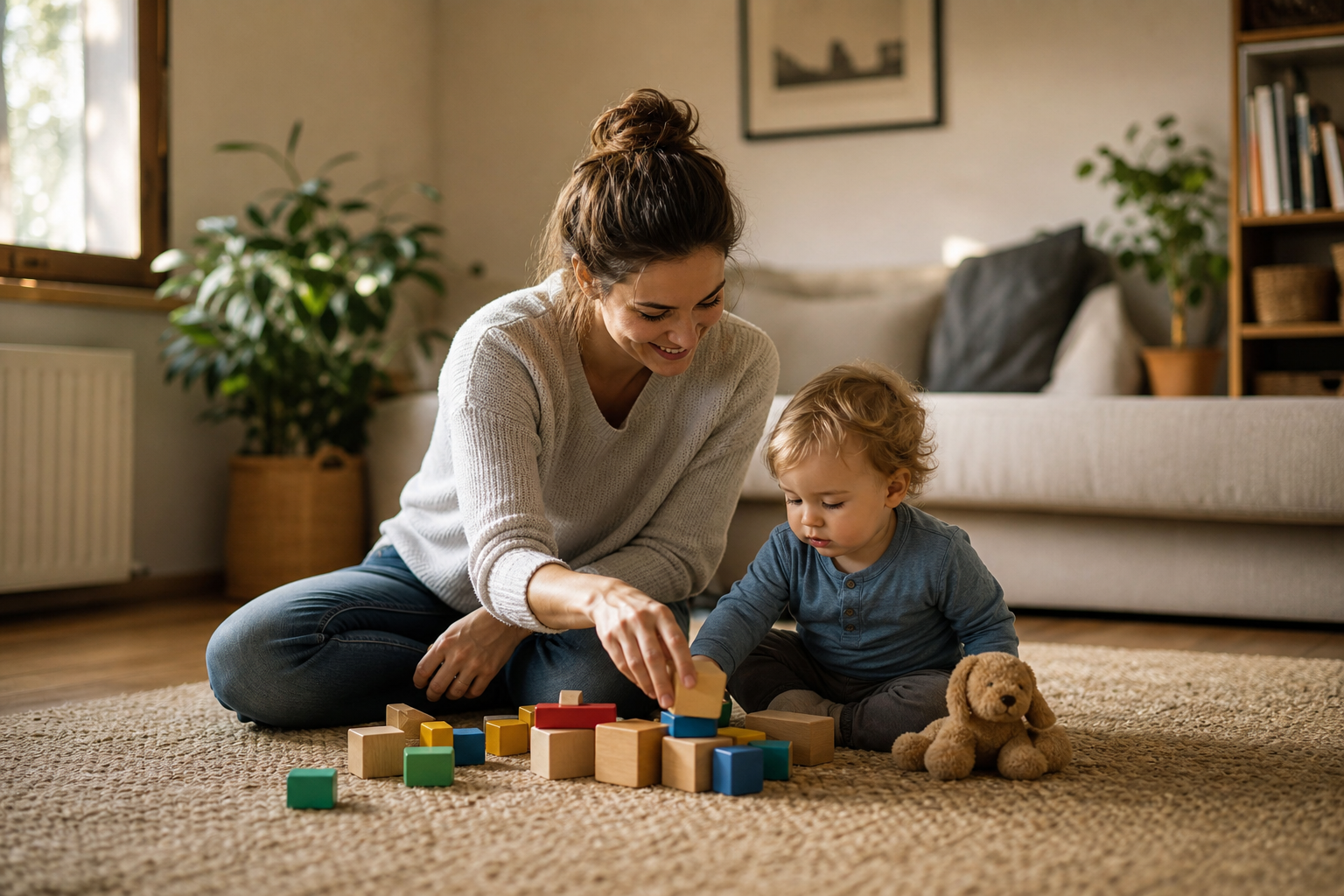 Toddlers learning through play with a parent nearby