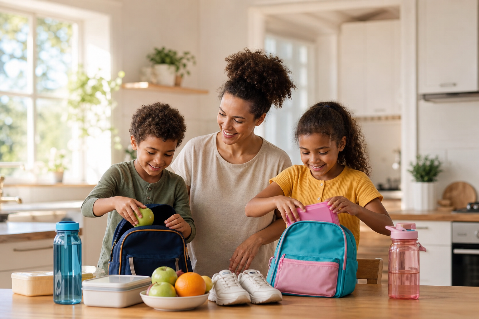 Everyday wellness routine with kids getting ready for school