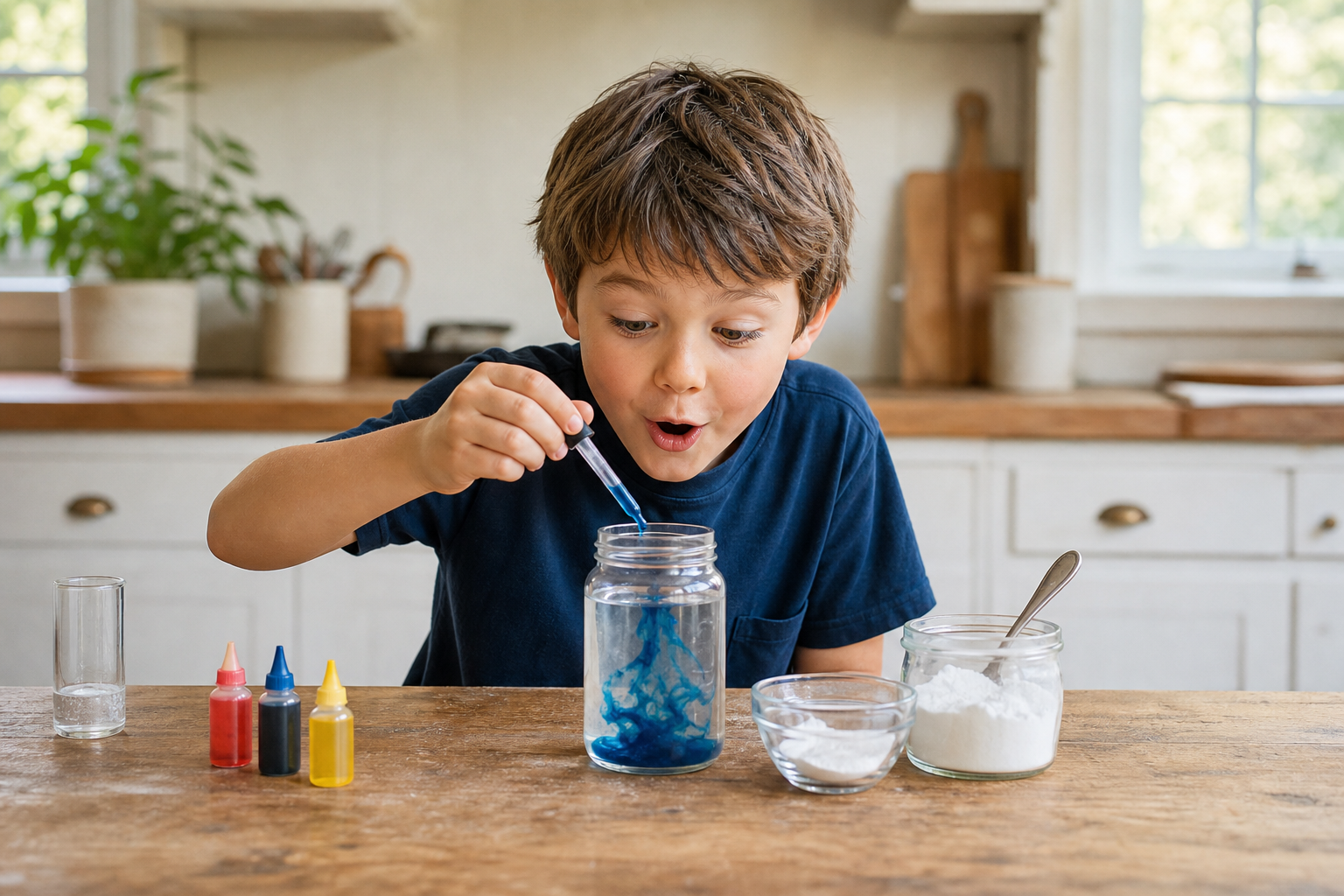 A child doing a hands-on science experiment, exploring math and science