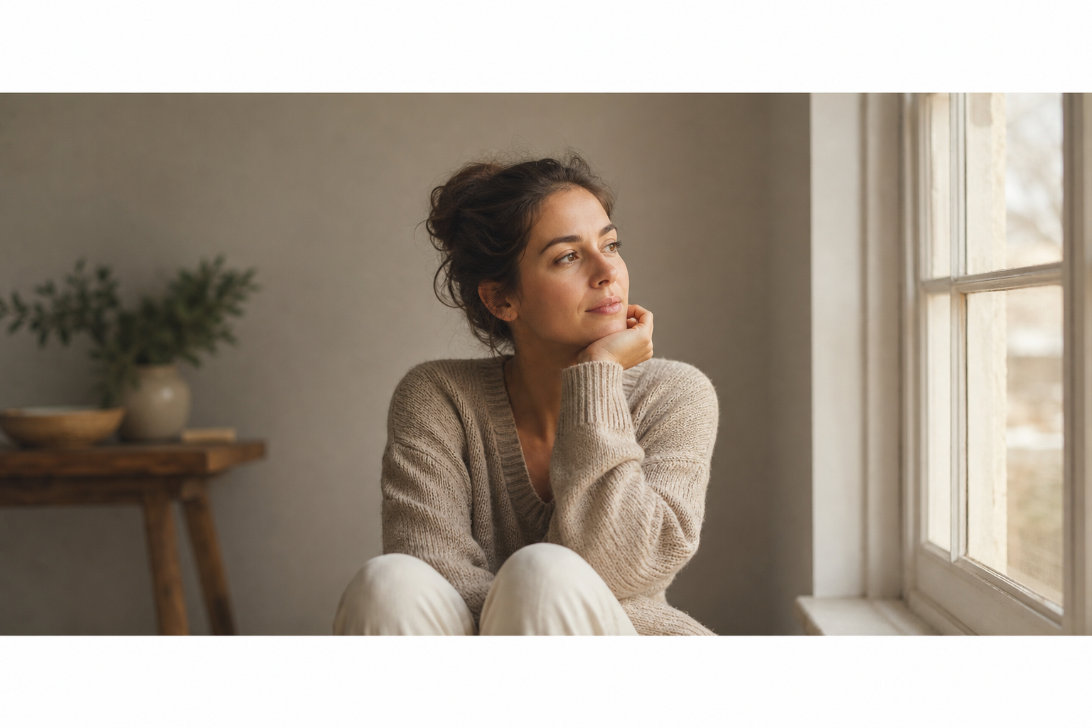 A hopeful woman by a window, representing the trying-to-conceive journey