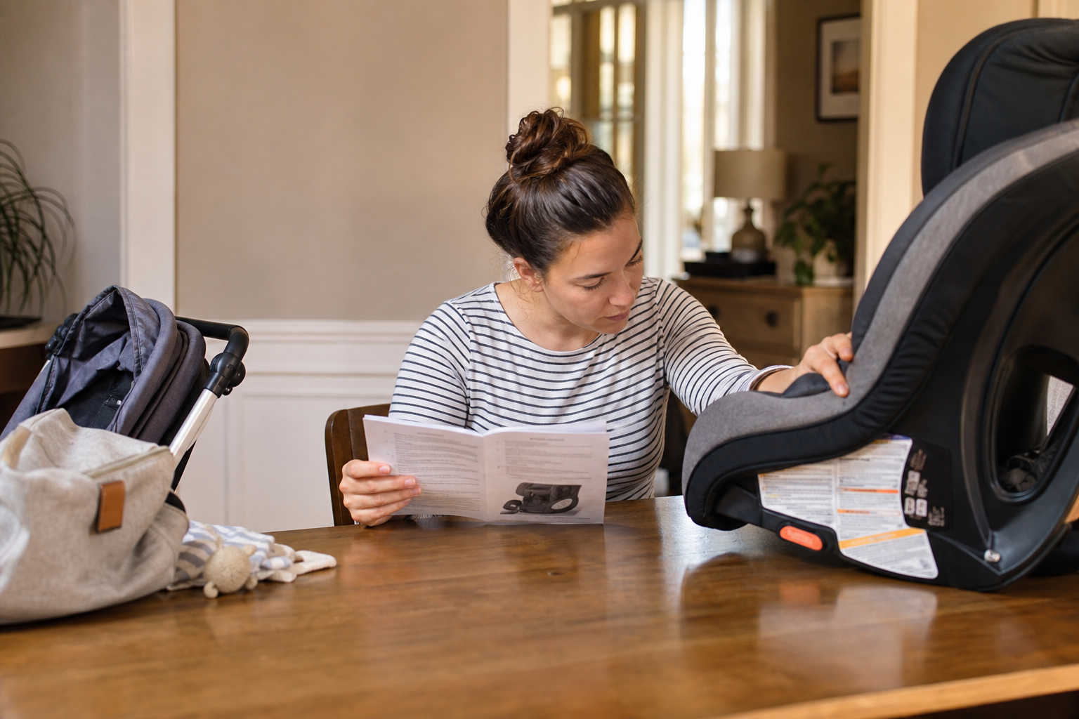 Parent checking product recall safety information for kids' gear