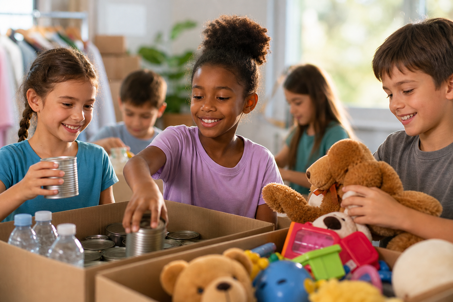 Charity Ideas for Kids 17 Charity ideas for kids: children sorting donations to give back