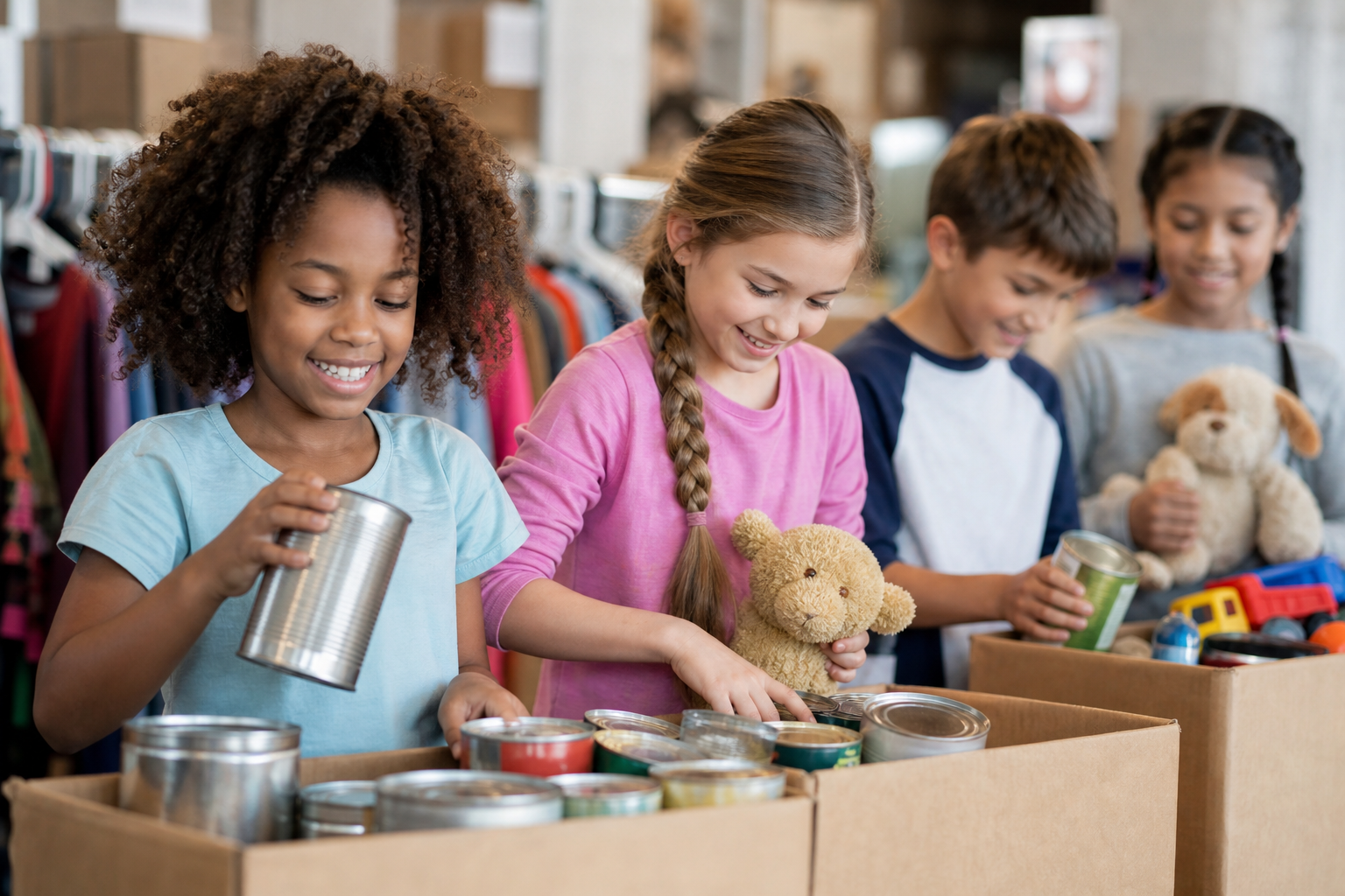 Charity Ideas for Kids 16 Charity ideas for kids: children sorting donations to give back