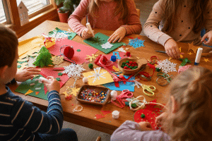 Christmas crafts for kids — children making holiday decorations