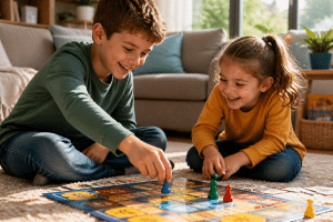 comparing children — two siblings happily playing together without comparison