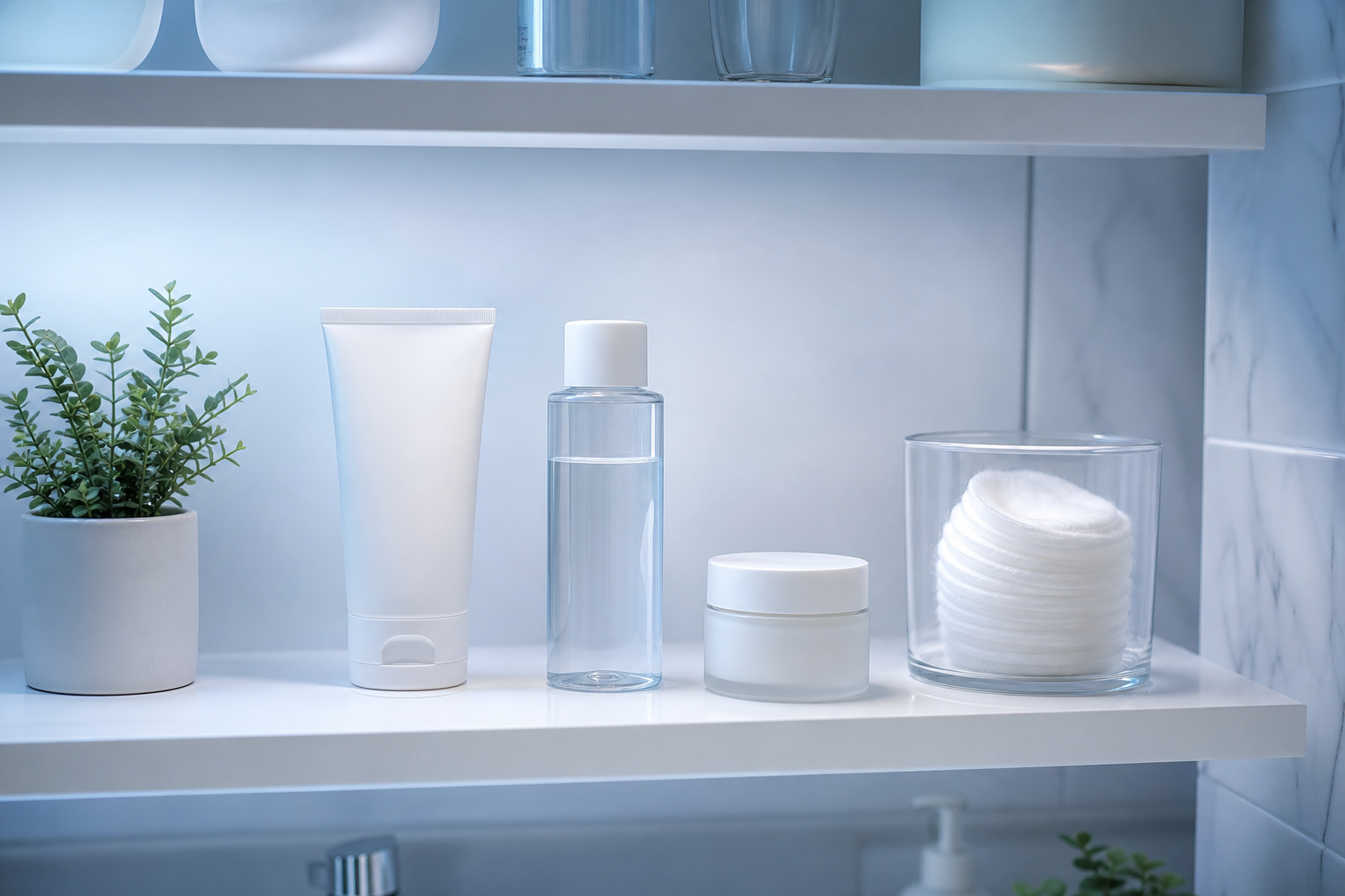 Helping Your Teen Cope With Teenage Acne 17 teen acne help for parents - gentle skincare products arranged on a clean bathroom shelf