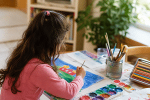 how to encourage creativity in kids - child engaged in colorful art project at table