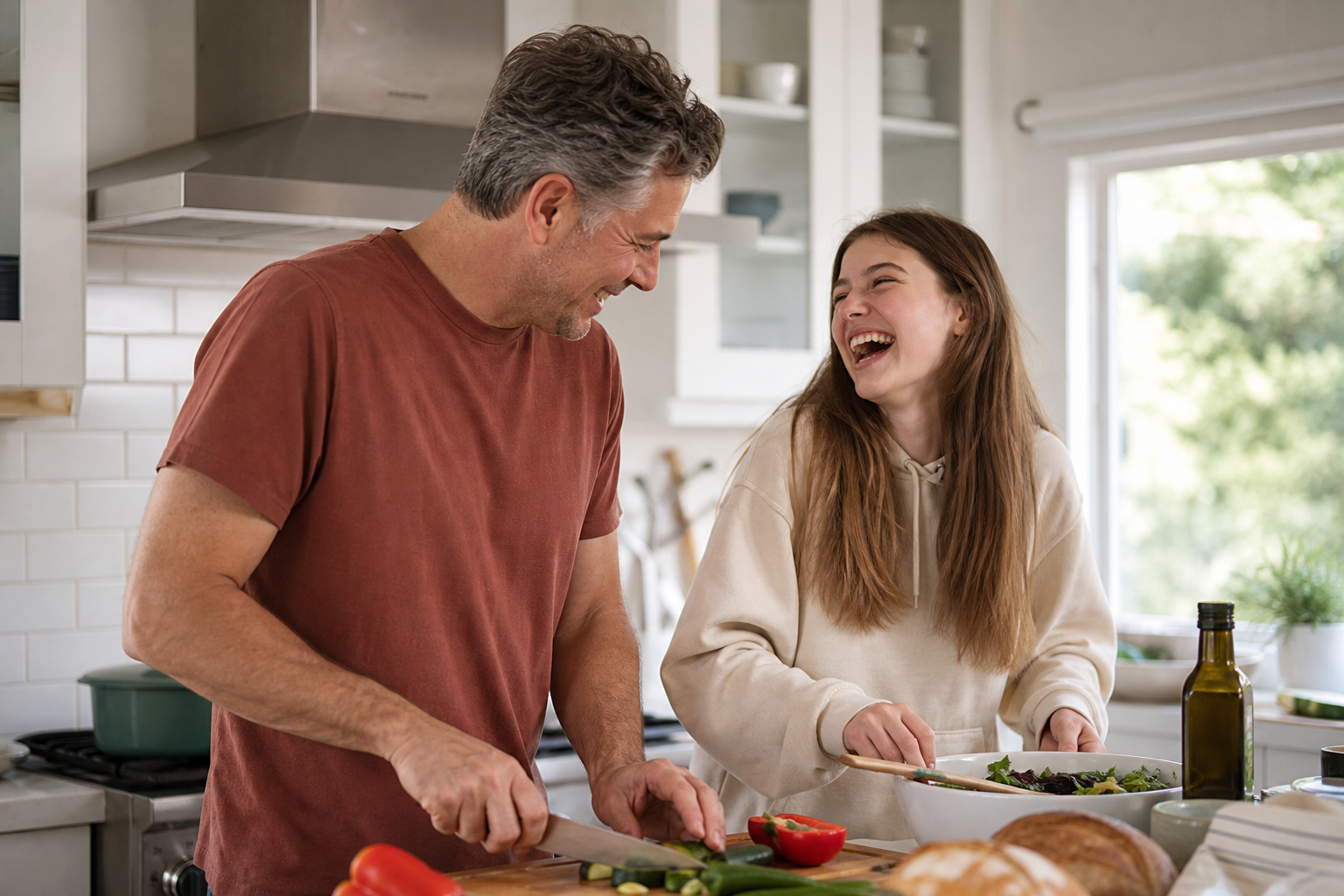 Attention Dads: Are You Growing Closer or Further Apart From Your Daughter? 17 A father connecting with his teenage daughter during an everyday moment