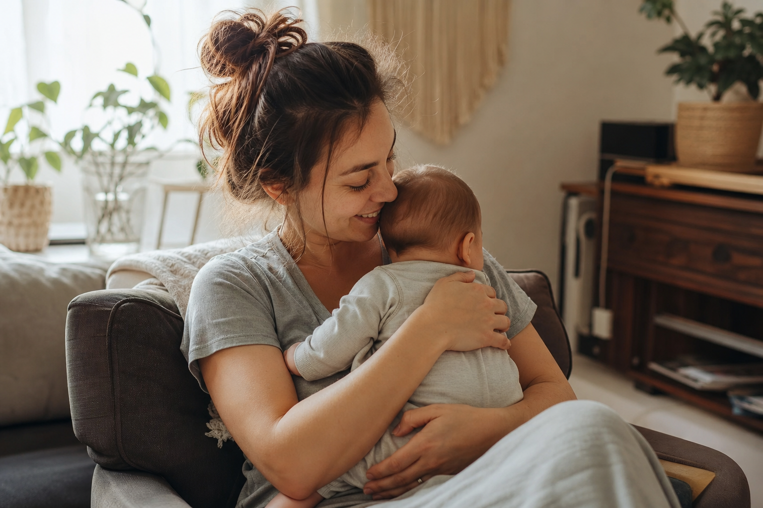 Does Parenting Get Easier as Kids Grow Older? 16 When does parenting get easier — a new mom holding her baby at home