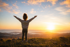 Building self-confidence in kids, a child standing tall outdoors