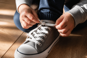 encouraging independence in children child tying their own shoes