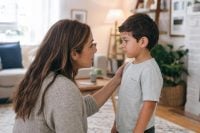 Gentle Parenting Discipline Techniques: Calm, Practical Ways That Work 1 Gentle parenting discipline techniques — a calm parent kneeling to eye level with their young child, talking gently in a bright living room.