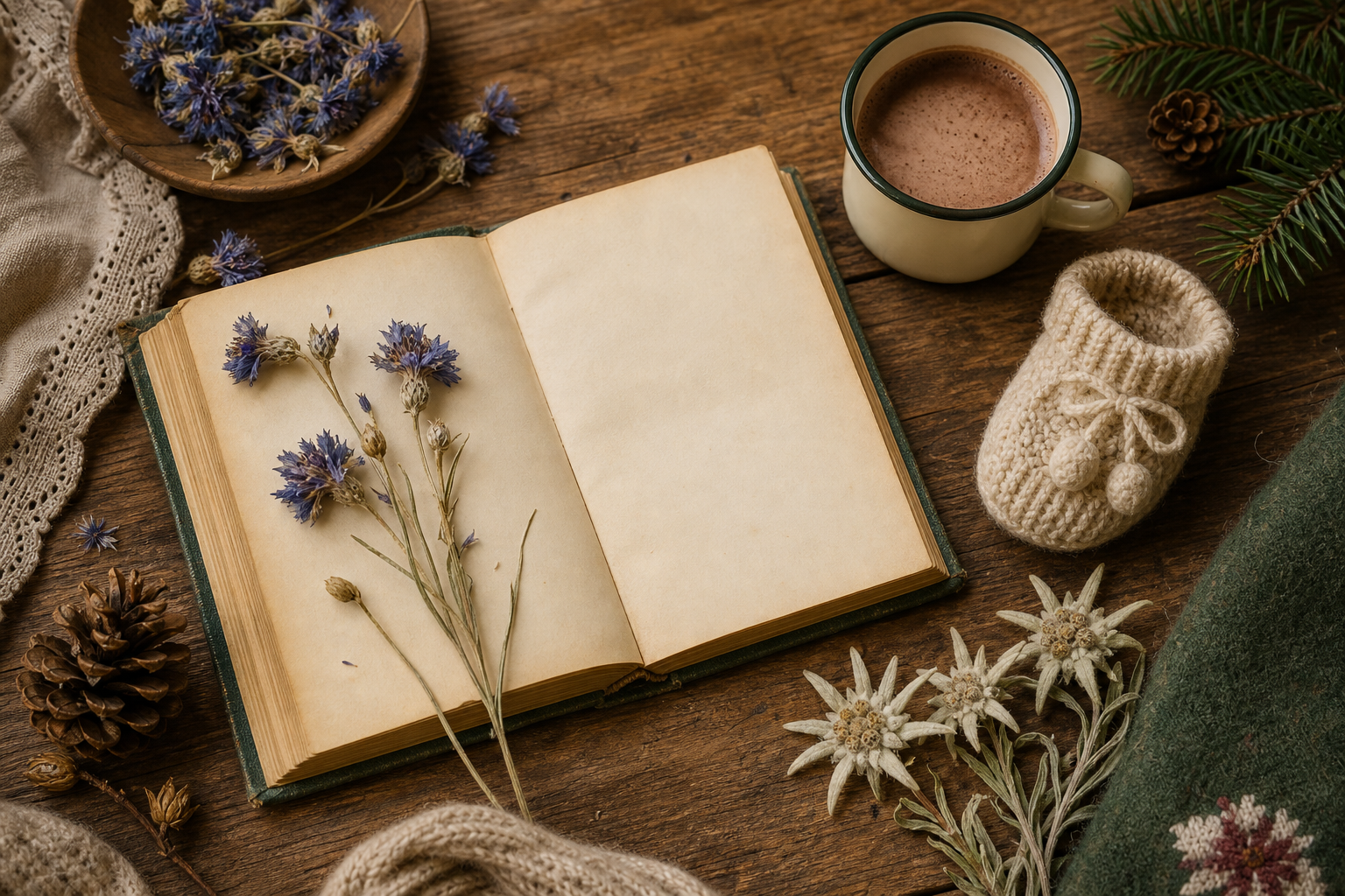 German Names: 50+ Strong, Timeless Picks with Meanings 17 A cozy flat-lay with an open book and cornflowers for choosing a German baby name