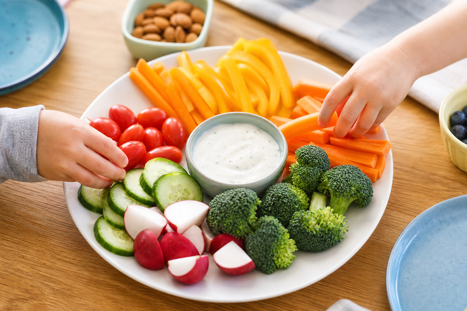 Getting Kids to Eat Their Vegetables - Tips and Recipes 17 kids eat vegetables colorful fun snack plate