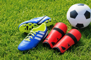 getting your child started in sports - children's soccer cleats on green grass