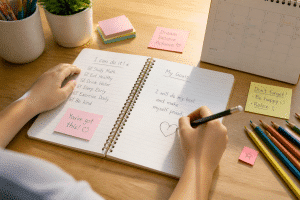 goal setting for kids child writing goals in notebook