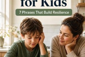 growth mindset for kids with a child working through a tricky puzzle under the headline Growth Mindset for Kids