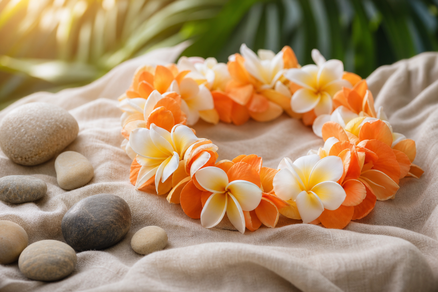 Hawaiian Names: 45+ Beautiful Island Picks with Meanings 16 A fresh plumeria flower lei resting in soft morning light — choosing beautiful Hawaiian names