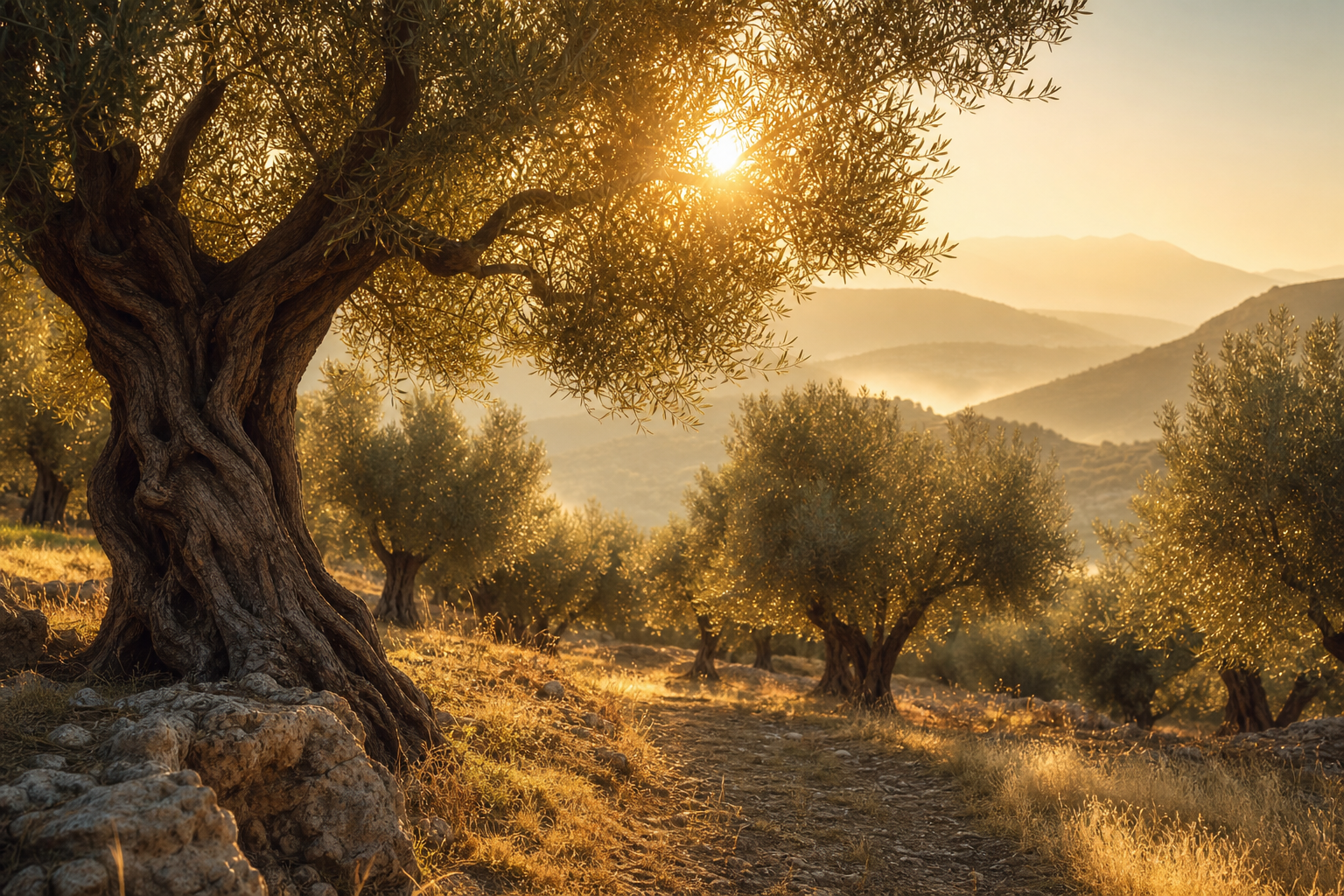 Hebrew Names: 50+ Beautiful Picks with Real Meanings 18 An olive grove at golden sunrise, evoking the ancient roots of Hebrew names