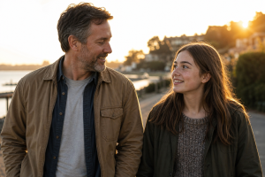 Dads and teenage daughters sharing a walk and conversation