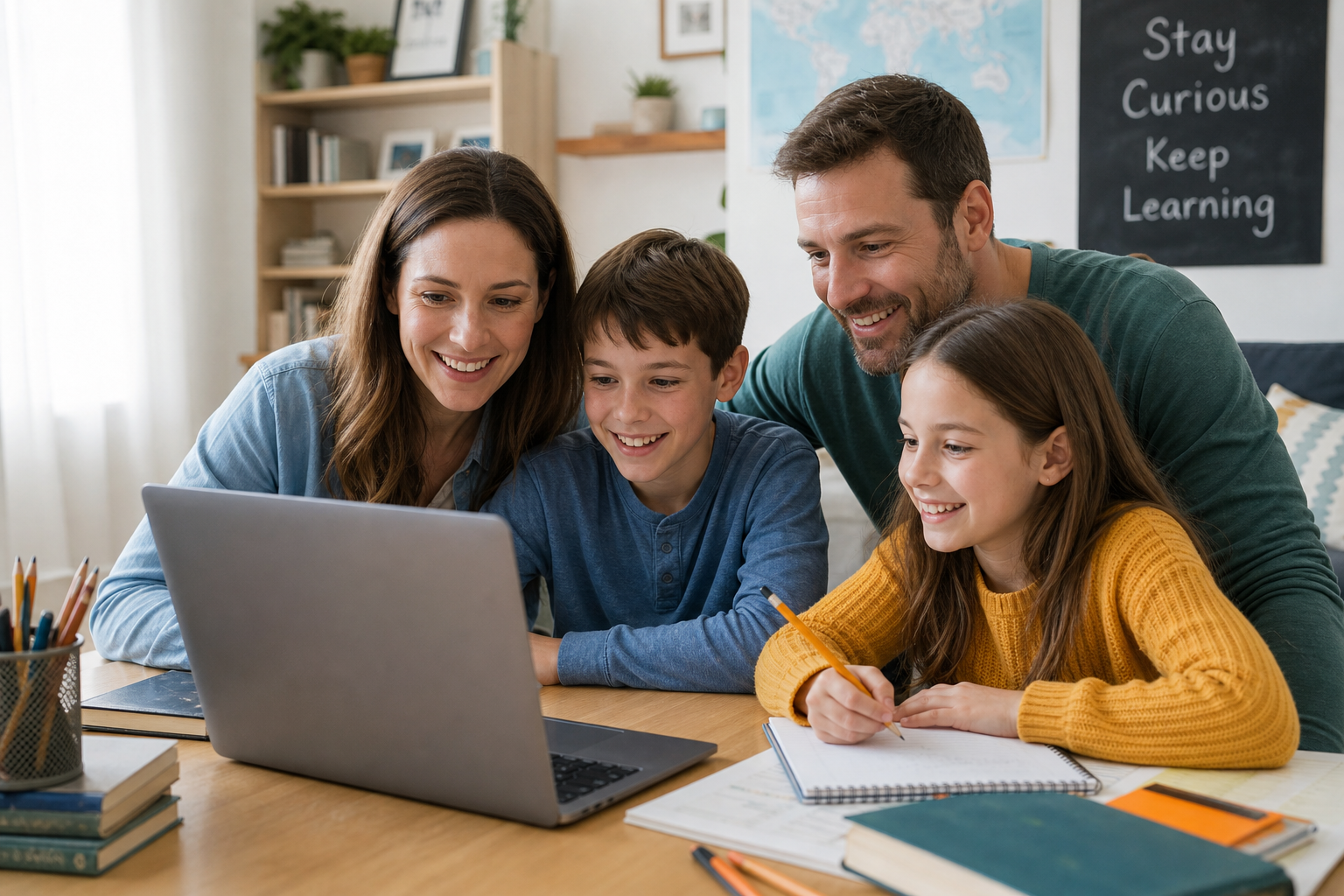 What Is Internet Home Schooling? 17 online homeschooling setup with laptop and learning materials at home