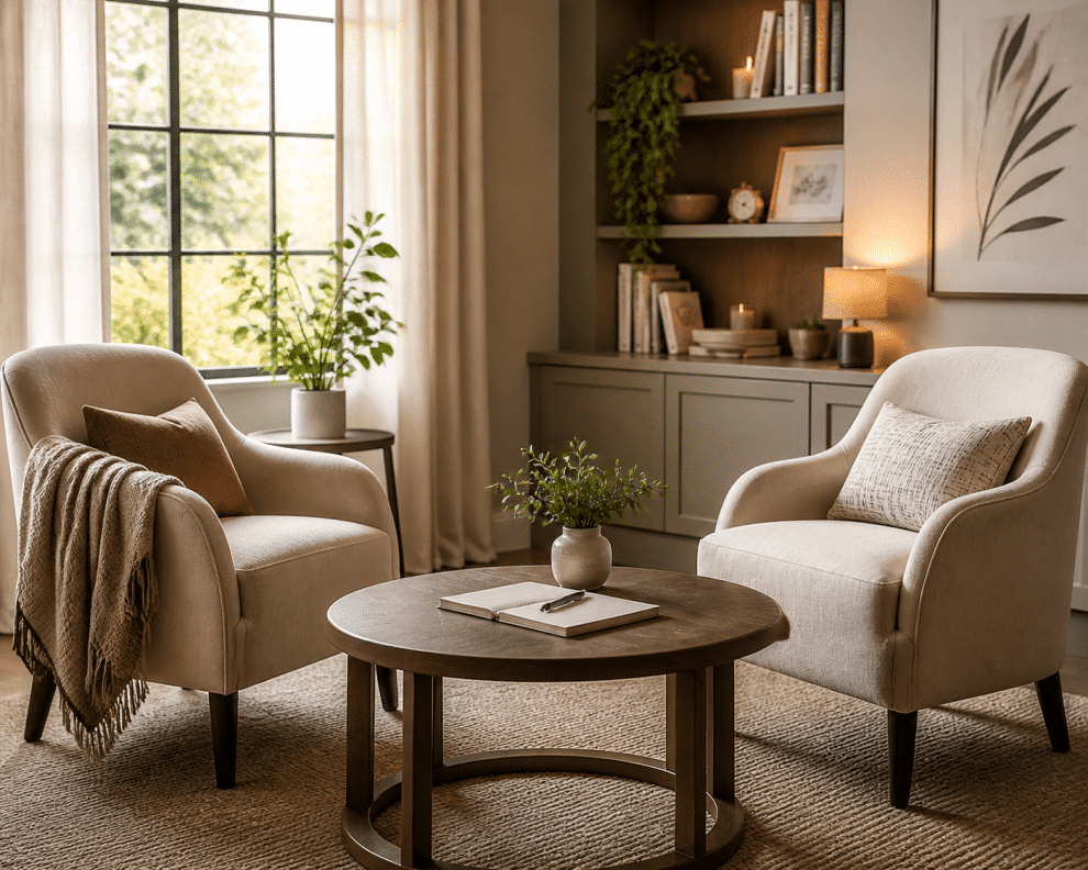 babysitter interview questions - cozy living room set up for an interview conversation