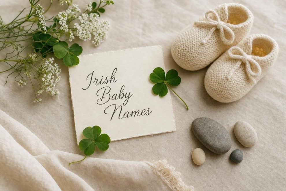 55 Beautiful Irish Baby Names & Their Meanings 15 Beautiful Irish baby names collection with soft Celtic design and green shamrock accents