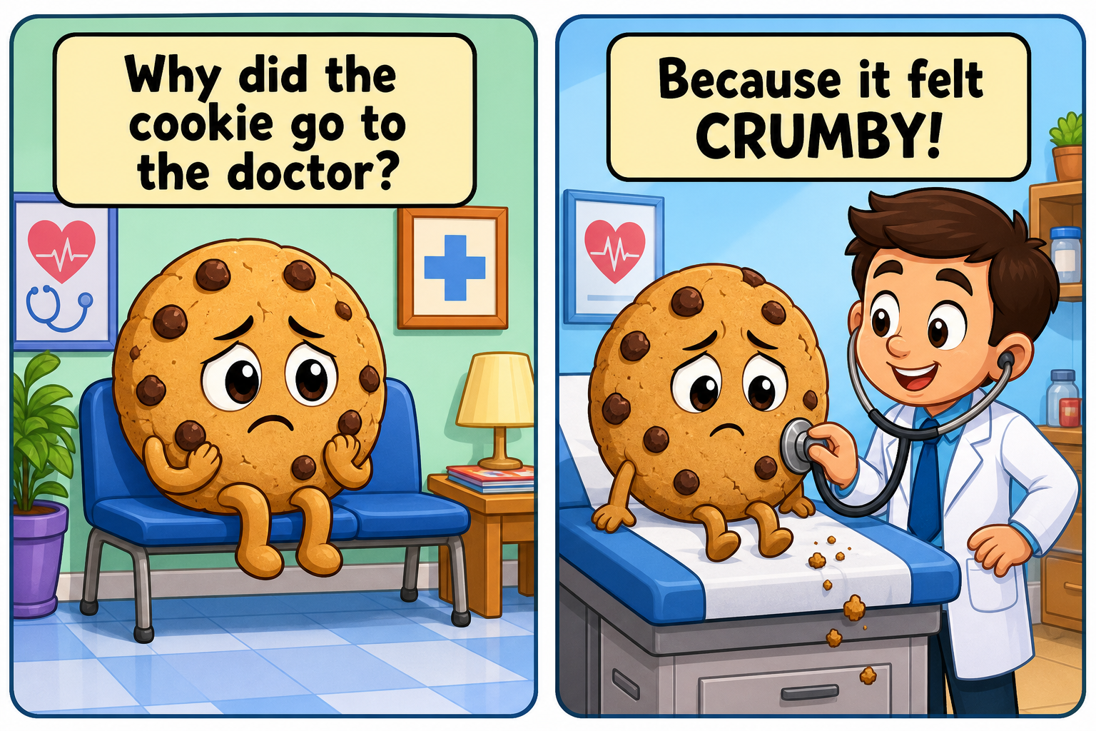 Kids Jokes: 75+ Clean, Funny Jokes for Kids (with Comics!) 11 Comic: Why did the cookie go to the doctor? Because it felt crumby!