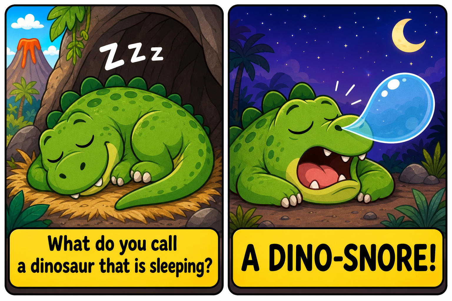 Kids Jokes: 75+ Clean, Funny Jokes for Kids (with Comics!) 9 Comic: What do you call a sleeping dinosaur? A dino-snore!