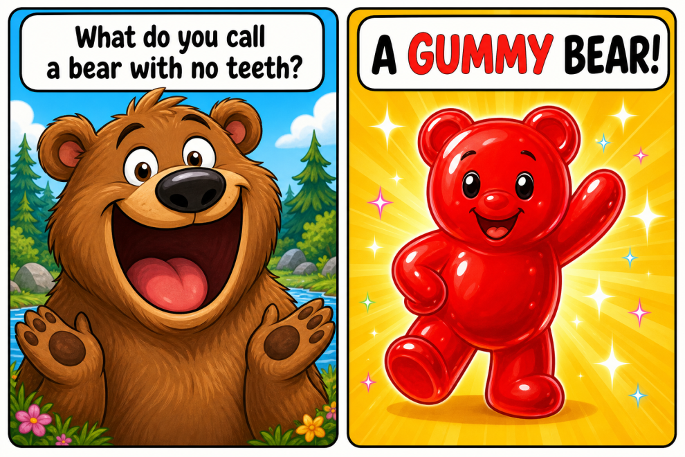 Kids Jokes: 75+ Clean, Funny Jokes for Kids (with Comics!) 7 Comic: What do you call a bear with no teeth? A gummy bear!