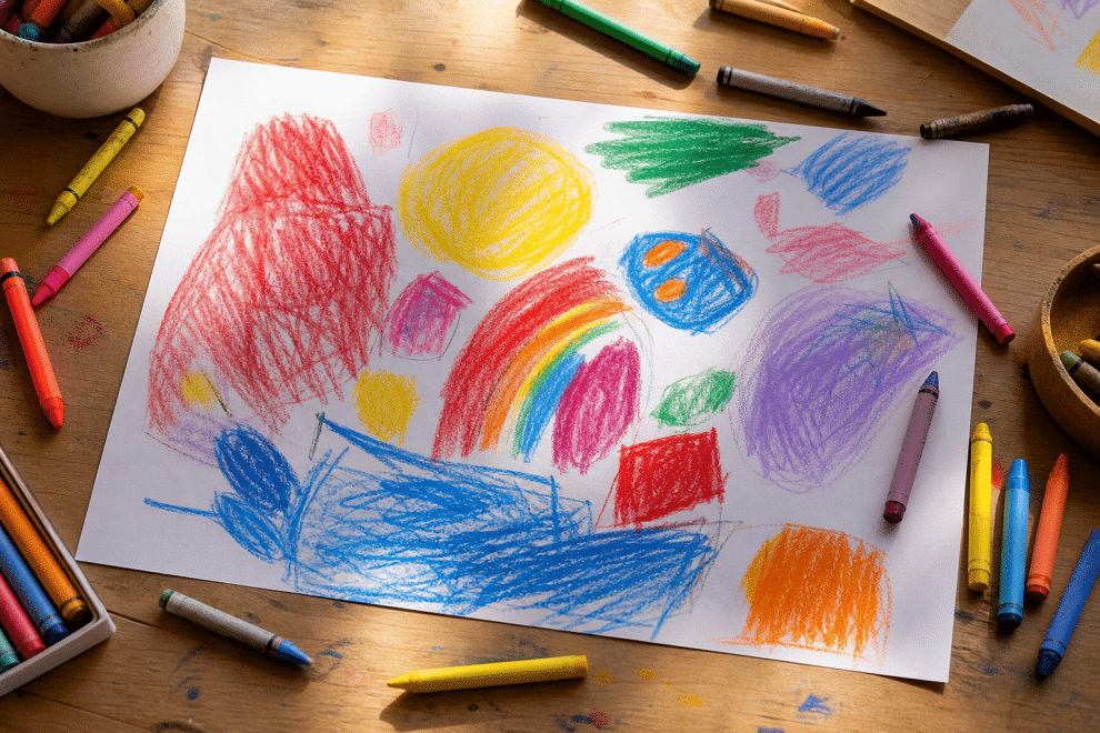 labeling children - child's colorful crayon art representing self-expression