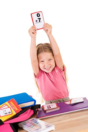 girl having fun with math