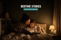 The Best Bedtime Stories for Kids, Grouped by Age 6 Bedtime stories for kids — a parent and young child reading a picture book together by lamplight at bedtime